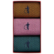 London Sock Company Bond St. Herringbone 3-Pair Sock Box Set - Blue/Pink/Yellow