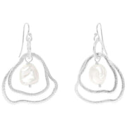 Pearls of the Orient Geo-Style Double Silver Pearl Drop Earrings - Silver/White
