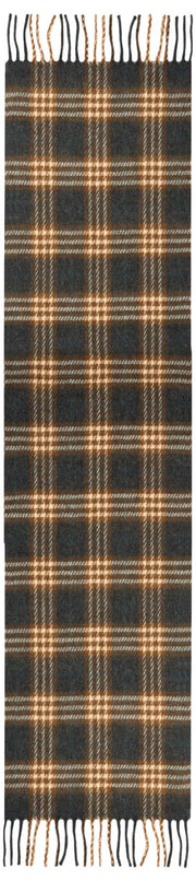 Dents Plaid Check Tassel Scarf - Grey/Coffee Brown