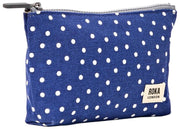 Roka Maida Vale Small Cotton Canvas Pouch - Navy Polka Dot