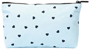 Roka Maida Vale Medium Cotton Canvas Pouch - Heart Print Blue