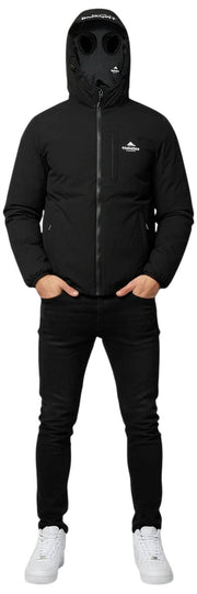 Helvetica Mountain Pioneers Eyeblock Hooded Windbreaker Jacket - Black