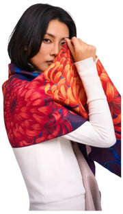 Powder Chrystanthemum Lux Print Scarf - Orange
