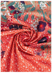 Powder Cotton Poplin Floral Hedgerow Print Scarf - Tangerine