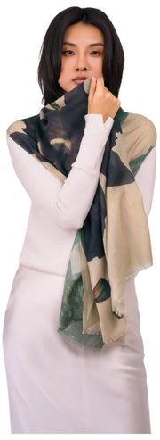 Powder Midnight Orchid Wool Wrap Scarf - White