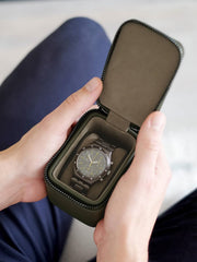 Stackers Zipped Mini Travel Watch Box - Olive Green