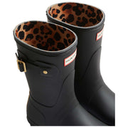 Hunter Original Short Leopard Backstrap Wellington Boots - Black/Beige
