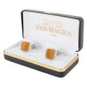 David Van Hagen Tiger Eye Square Cufflinks - Silver/Brown