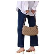 GUESS Noelle II Top Zip Shoulder Bag - Latte Brown Logo