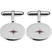 Orton West Sterling Silver Ruby Detail Oval Cufflinks - Silver