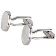 David Van Hagen Rhodium Plated Mother of Pearl Round Porthole Cufflinks  - White/Silver