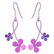 Ti2 Titanium 30mm Double Drop Four Petal Flower Earrings - Pink