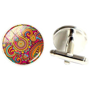 Bassin and Brown Paisley Cufflinks - Wine/Yellow