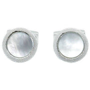 david-van-hagen-mother-of-pearl-round-chequered-cufflinks---silver-34515658