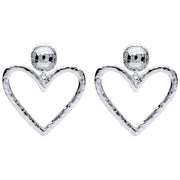 Beginnings Large Hammered Heart Drop Earrings - Silver