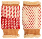 Elie Beaumont Knitted Wrist Warmers - Coffee Brown/Red Heart