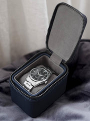 Stackers Zipped Mini Travel Watch Box - Navy Blue