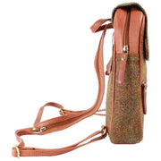 Das Impex Harris Tweed Small Leather Backpack - Tan/Brown/Green