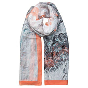 Dents Abstract Landscape Print Lightweight Scarf - Coral/Grey