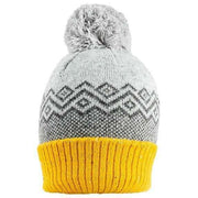 Dents Jacquard Geometric Pattern Knitted Bobble Hat - Dove Grey/Ochre Yellow