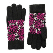 Dents Jacquard Rose Pattern Knitted Gloves - Black