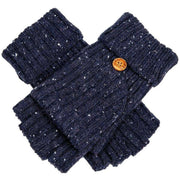 Dents Marl Yarn Half Finger Gloves - Navy