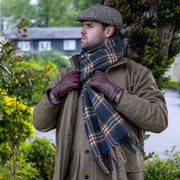 Dents Plaid Check Tassel Scarf - Grey/Coffee Brown