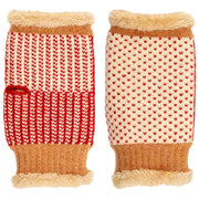 Elie Beaumont Knitted Wrist Warmers - Coffee Brown/Red Heart