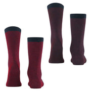 Esprit Allover Stripe 2 Pack Socks - Red/Brown/Black