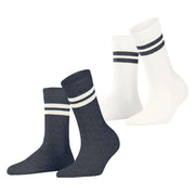 Esprit Tennis Stripe 2 Pack Socks - Black/White