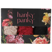 Hanky Panky Signature Lace 3 Pack Original Rise Thongs - Chai/Black/Dark Pomegranate