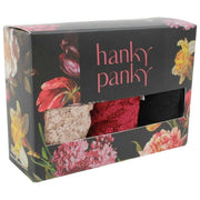 Hanky Panky Signature Lace 3 Pack Original Rise Thongs - Chai/Black/Dark Pomegranate