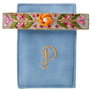 Powder Embroidered Floral Vine Barrette - Denim Blue