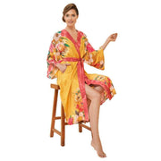 Powder Impressionist Floral Kimono Gown - Mustard Yellow