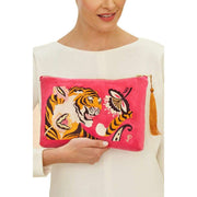 Powder Thrill of the Tiger Velvet Zipper Pouch - Fuchsia Pink