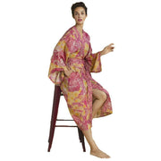 Powder Tropical Toile Kimono Gown - Pineapple Yellow/Raspberry Pink