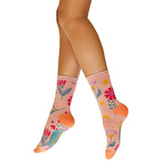 Powder Water Colour Flowers Ankle Socks - Petal Pink