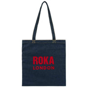 Roka Notting Hill Small Tote Bag - Dark Wash Denim Blue/Red