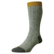 Scott Nichol Thornham Merino and Silk Rib Contrast Heel and Toe Socks - Mid Grey Fleck