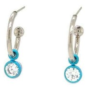 Ti2 Titanium Gem Charm Hoop Earrings - Kingfisher Blue