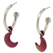 Ti2 Titanium Moon Charm Hoop Earrings - Brown