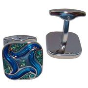 Bassin and Brown Art Nouveau Enamel Cufflinks - Blue/Green/Silver