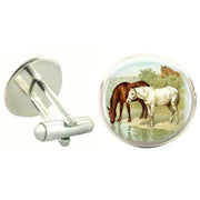 Bassin and Brown Horses Cufflinks - Brown/White
