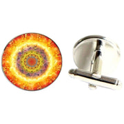Bassin and Brown Kaleidoscope Flower Cufflinks - Yellow/Orange
