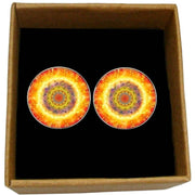 Bassin and Brown Kaleidoscope Flower Cufflinks - Yellow/Orange