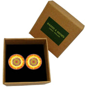 Bassin and Brown Kaleidoscope Flower Cufflinks - Yellow/Orange