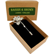 Bassin and Brown Lotus Flower Lapel Pin - Gold