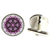 Bassin and Brown Mandala Flower Spray Cufflinks - Purple/White