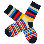 Bassin and Brown Medium and Thin Stripe Midcalf Socks - Navy/Red/Beige