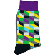 Bassin and Brown Optical Check Socks - Purple/Turquoise/Black